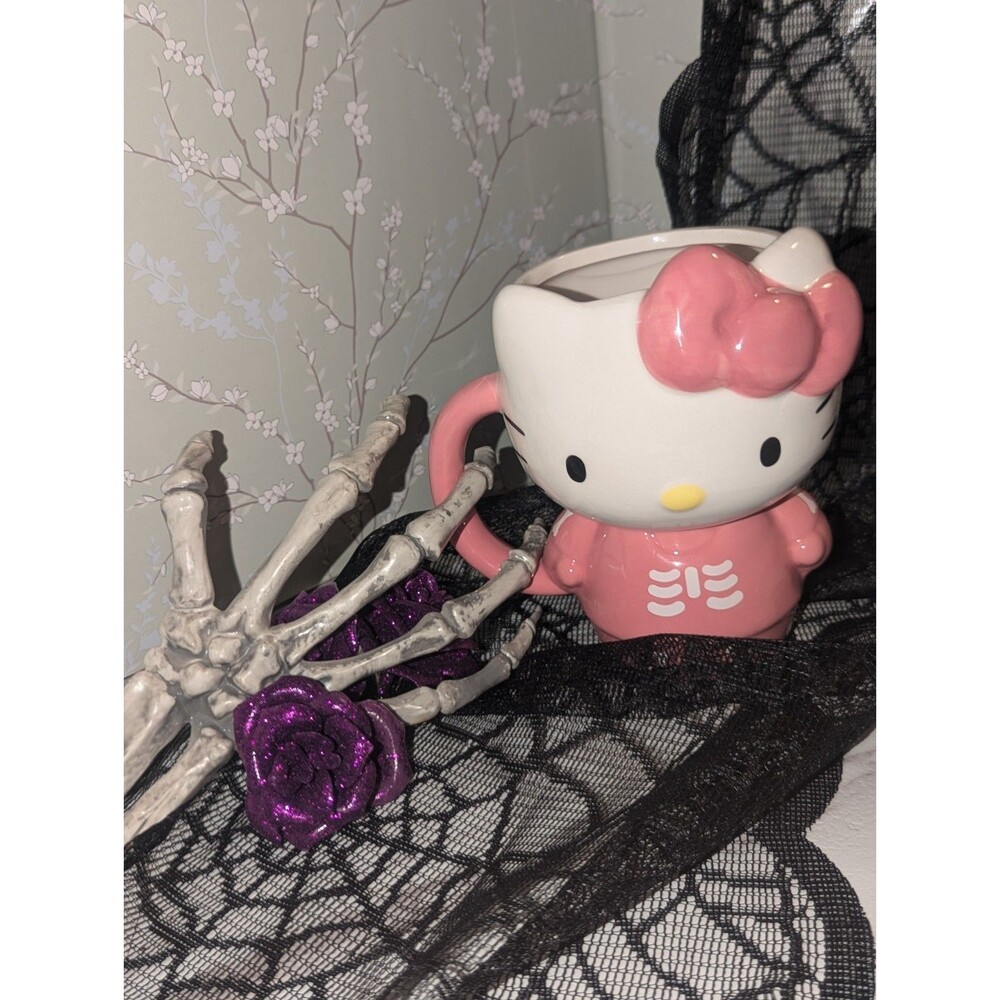 Sanrio Hello Kitty Halloween Pink Skeleton Ceramic 3D Sculpted Mug, 20 Ounces